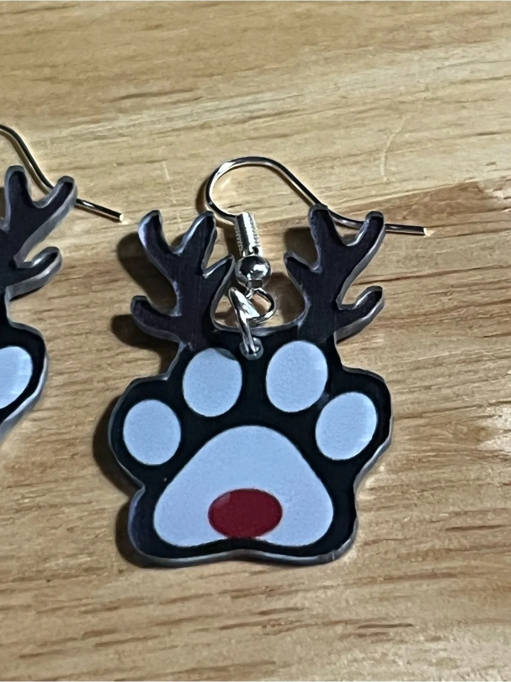 Holiday Reindeer Paw Earrings - Black & White with Red Accent E153